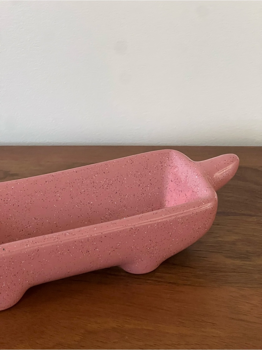 Vintage MCM Pink Speckled Ceramic Dachshund Trinket Dish - Picture 3 of 13